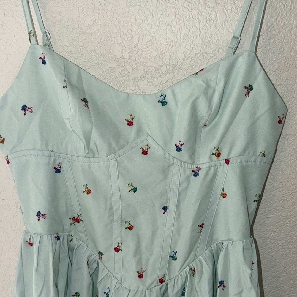 Floral Embroidered Mint Green Dress